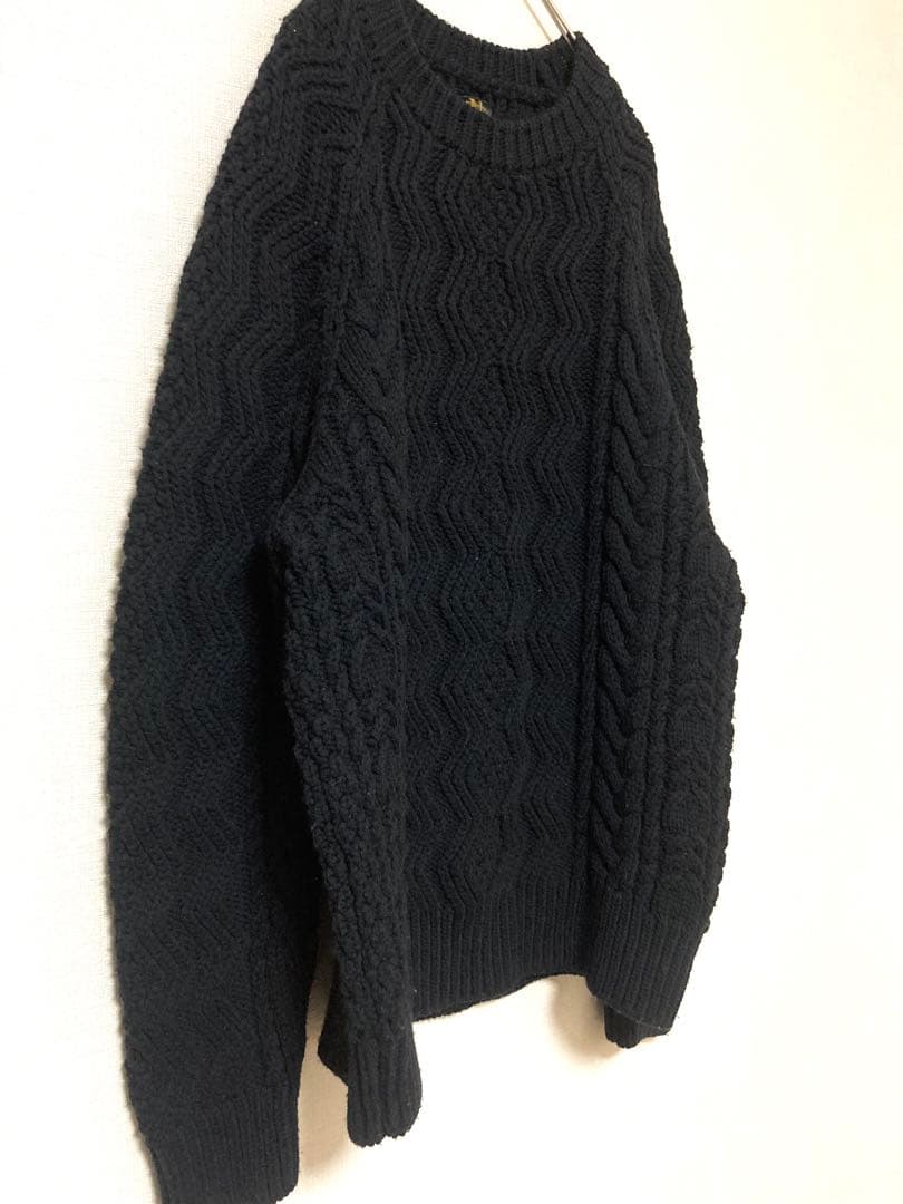 バトナー　ウール　幾何柄　ケーブルニット　セーター　メンズ　ブラック　黒　2