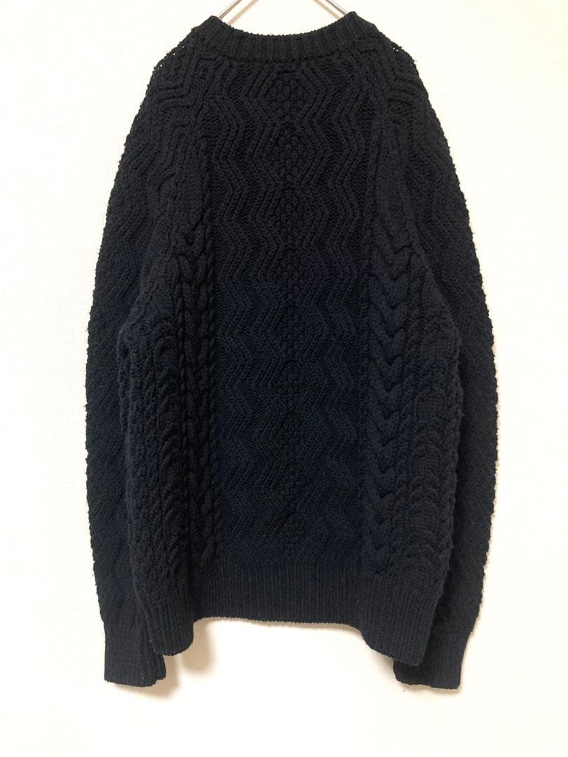 バトナー　ウール　幾何柄　ケーブルニット　セーター　メンズ　ブラック　黒　2