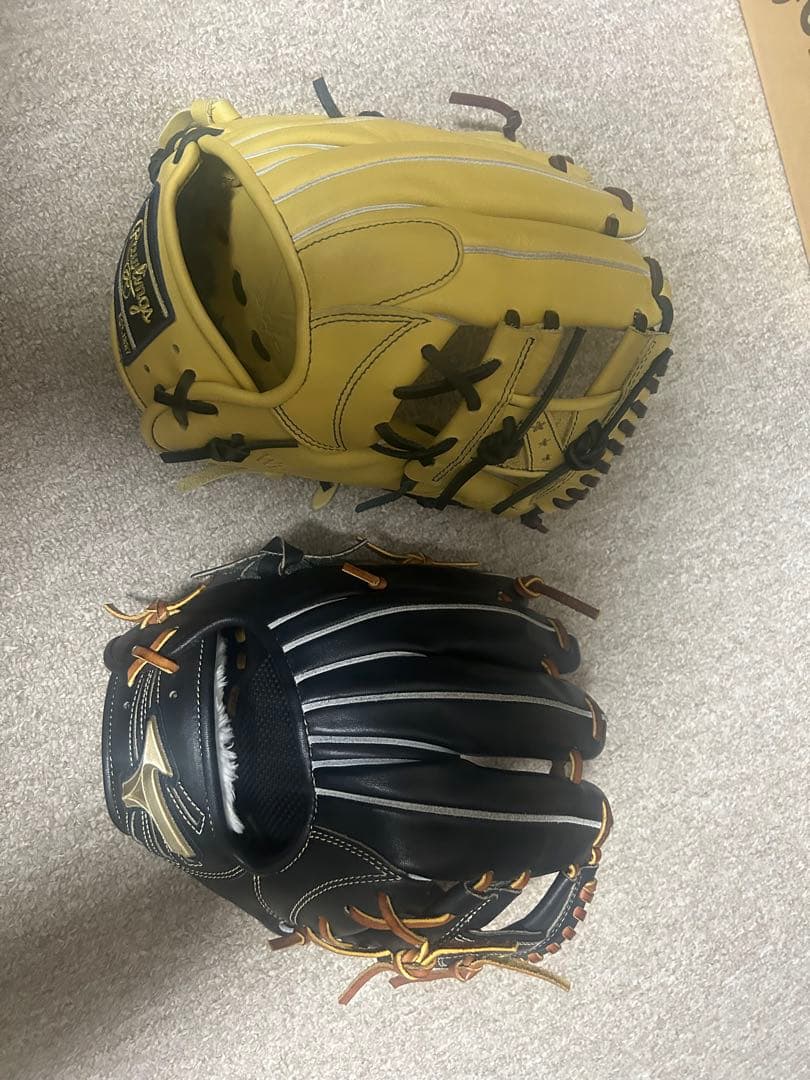 【バラ売不可】軟式グローブ 黒と金 レザー製