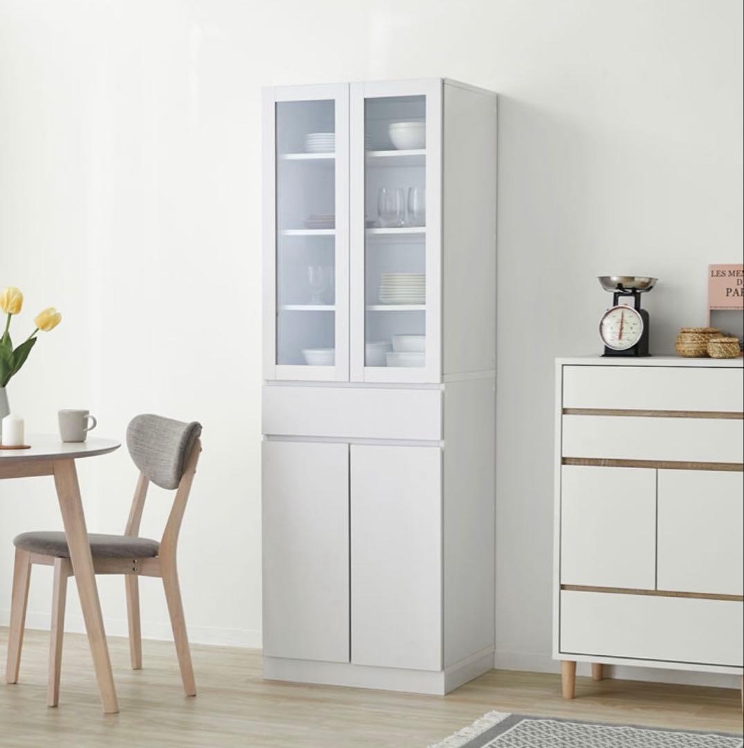 LOWYA ガラス扉食器棚　ホワイト