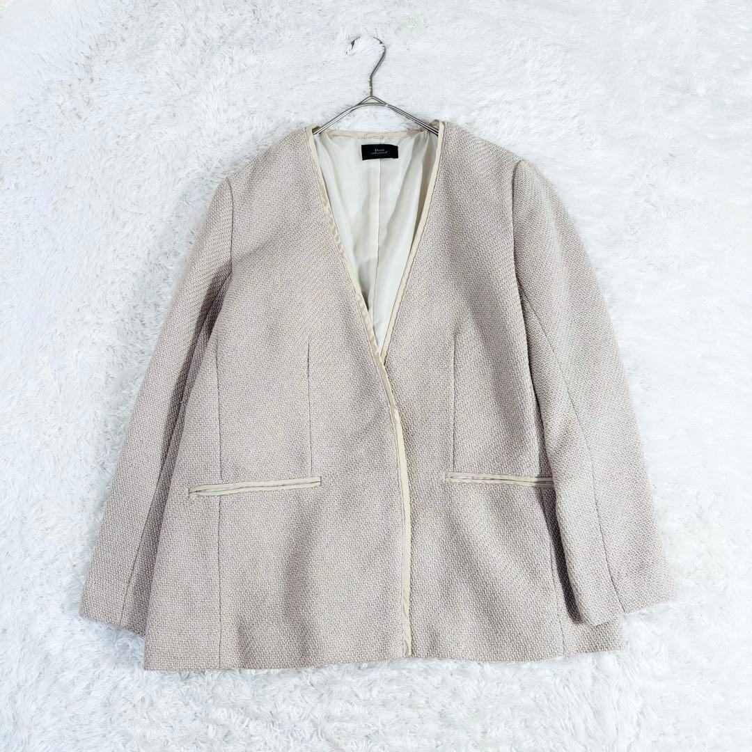 461 アーバンリサーチドアーズ ツイードVネックロングジャケット ノーカラー