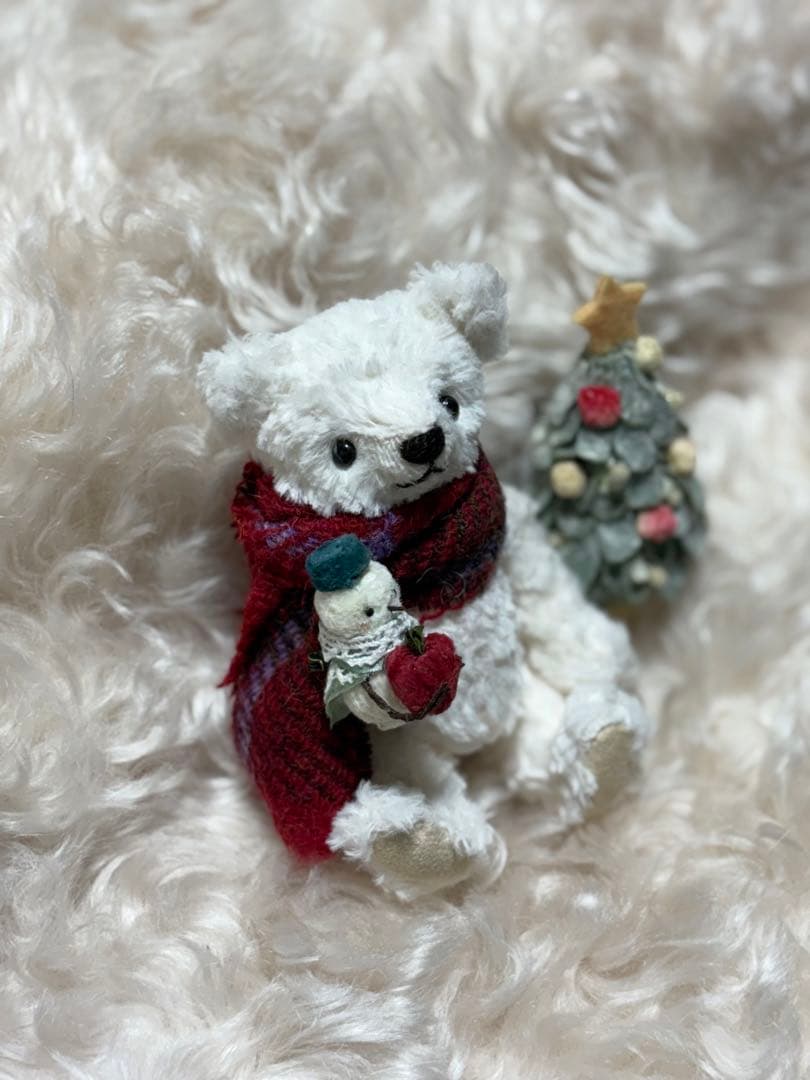 マフラーと雪だるま付き テディベア クリスマスバージョン