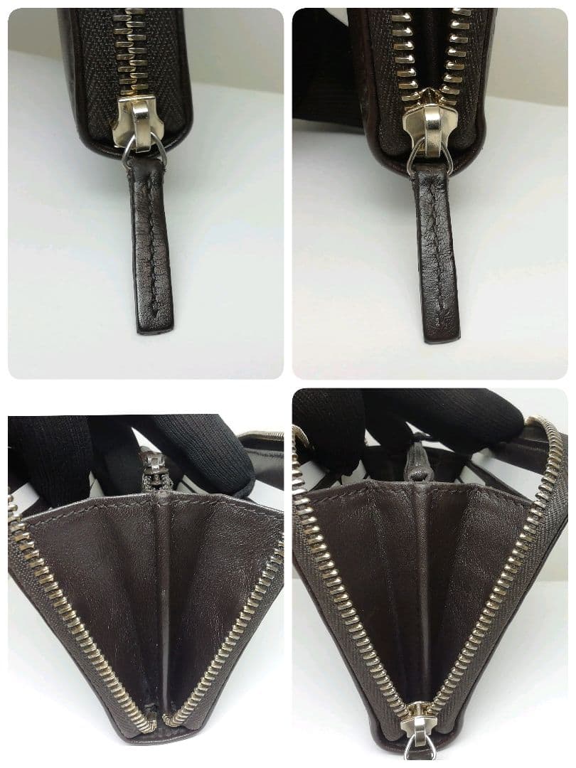 GUCCI　グッチ　シマレザー　ブラウン　ラウンドファスナー　保存袋・付属品