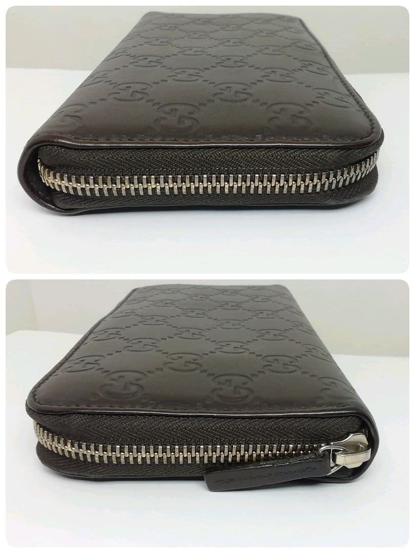 GUCCI　グッチ　シマレザー　ブラウン　ラウンドファスナー　保存袋・付属品