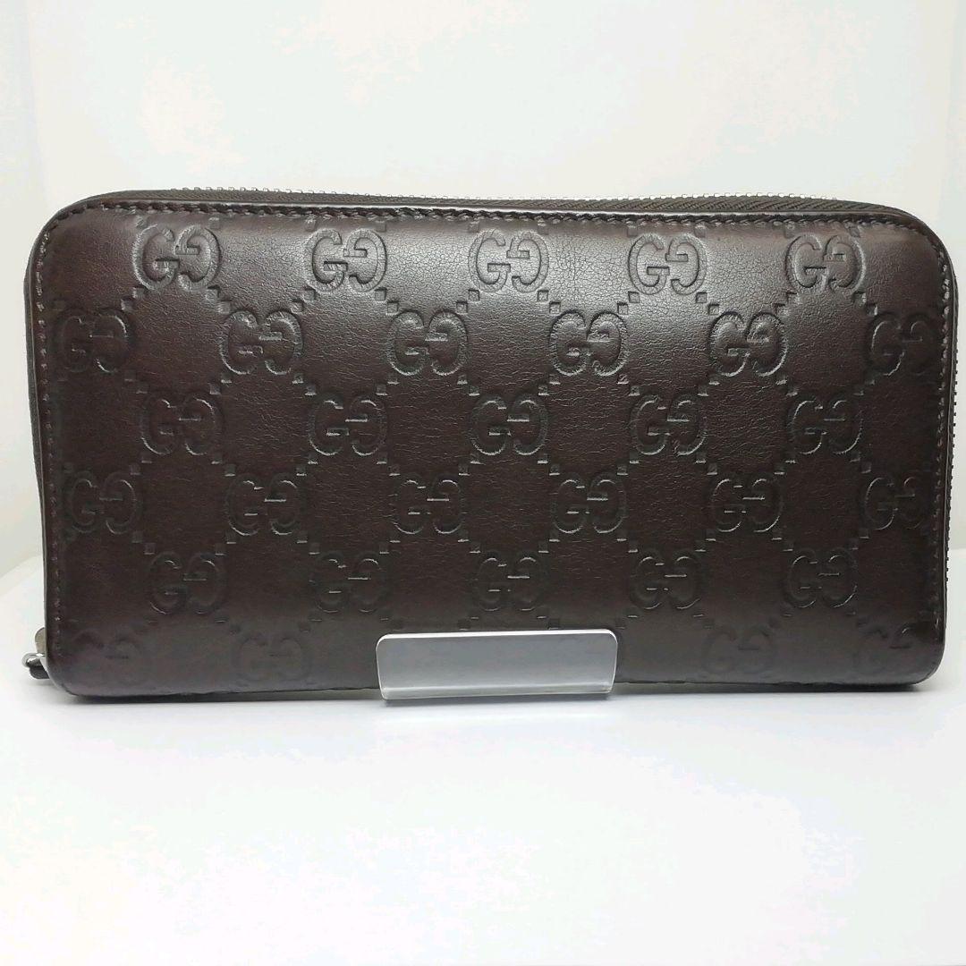 GUCCI　グッチ　シマレザー　ブラウン　ラウンドファスナー　保存袋・付属品