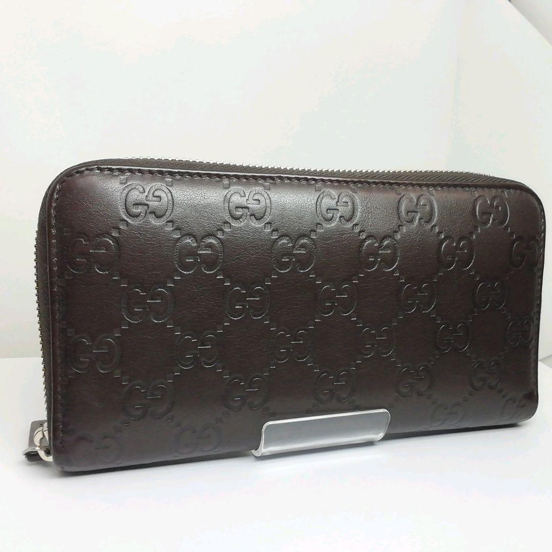 GUCCI　グッチ　シマレザー　ブラウン　ラウンドファスナー　保存袋・付属品