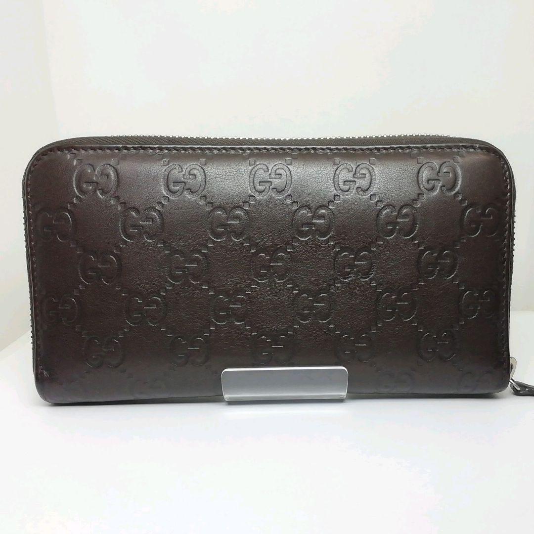 GUCCI　グッチ　シマレザー　ブラウン　ラウンドファスナー　保存袋・付属品