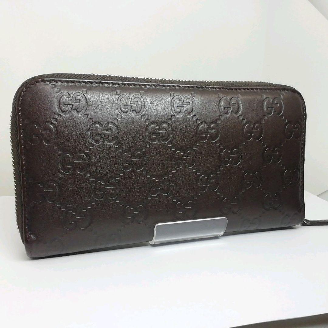 GUCCI　グッチ　シマレザー　ブラウン　ラウンドファスナー　保存袋・付属品