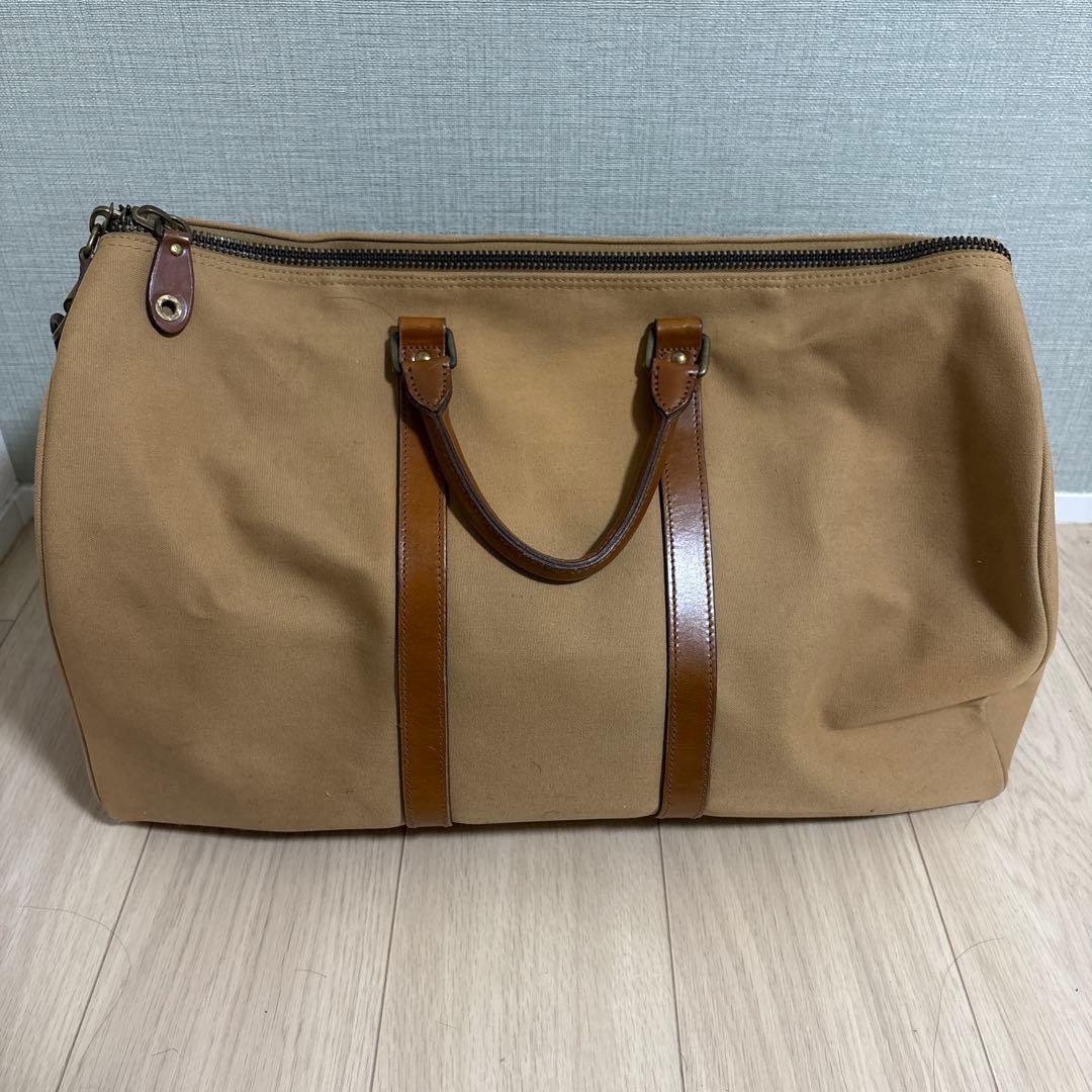 ベージュ キャンバス レザーボストンバッグ