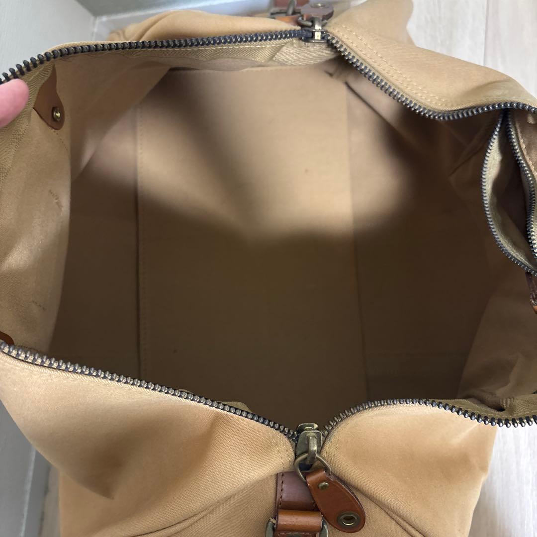 ベージュ キャンバス レザーボストンバッグ