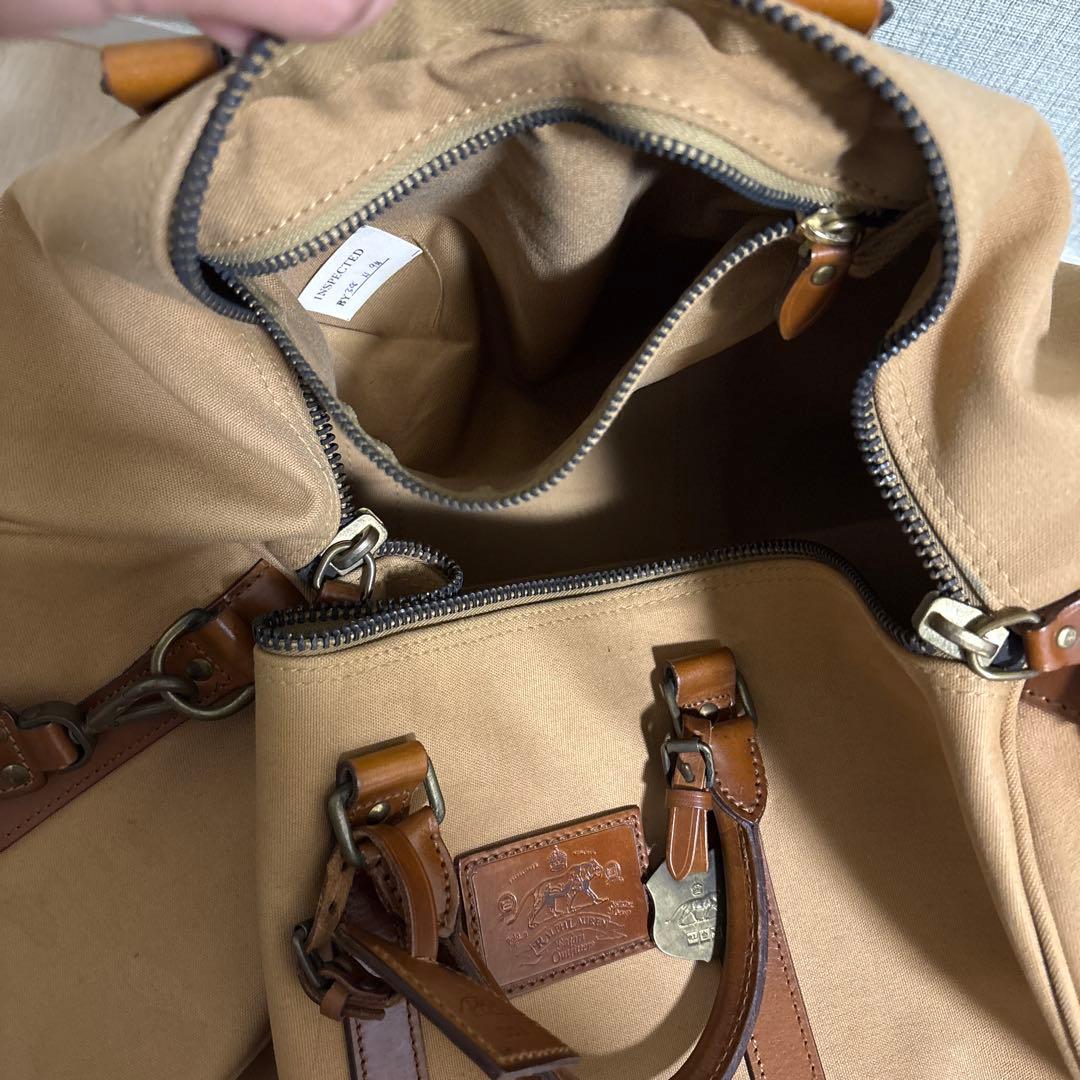 ベージュ キャンバス レザーボストンバッグ