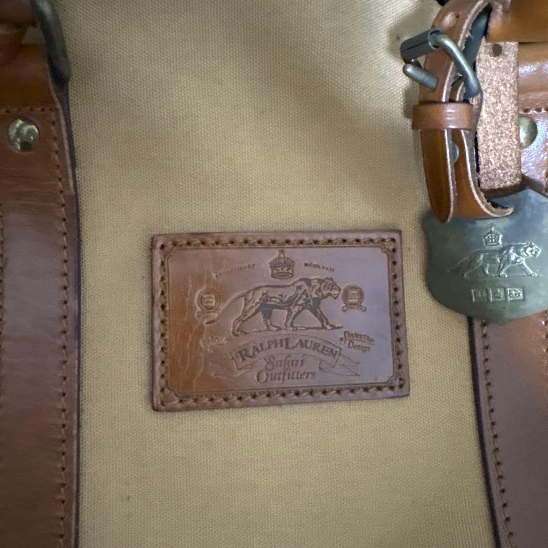 ベージュ キャンバス レザーボストンバッグ