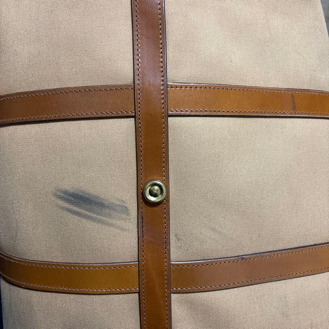 ベージュ キャンバス レザーボストンバッグ