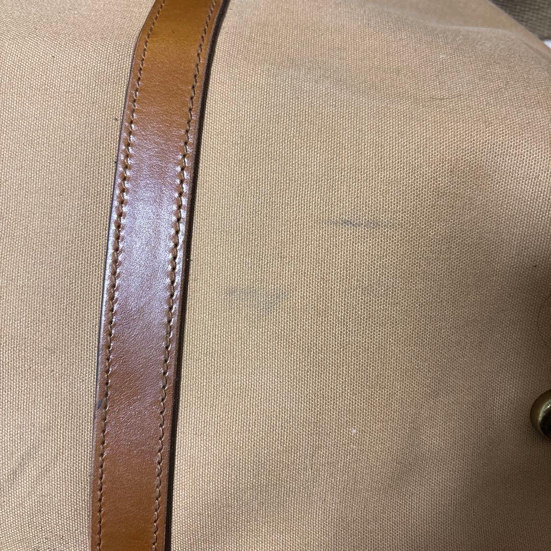 ベージュ キャンバス レザーボストンバッグ