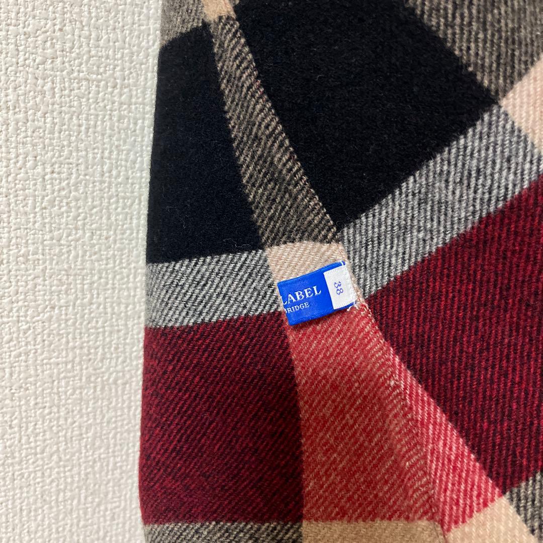 チェック柄　ポンチョ　リバーシブルファー付き　ブルーレーベル　BLUElabel