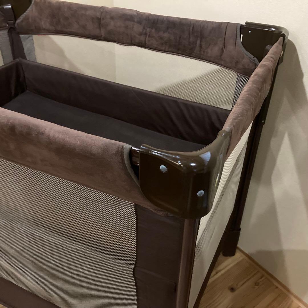 Aprica ココネルエアープラス ベビーベッド ブラウン 洗えるマット