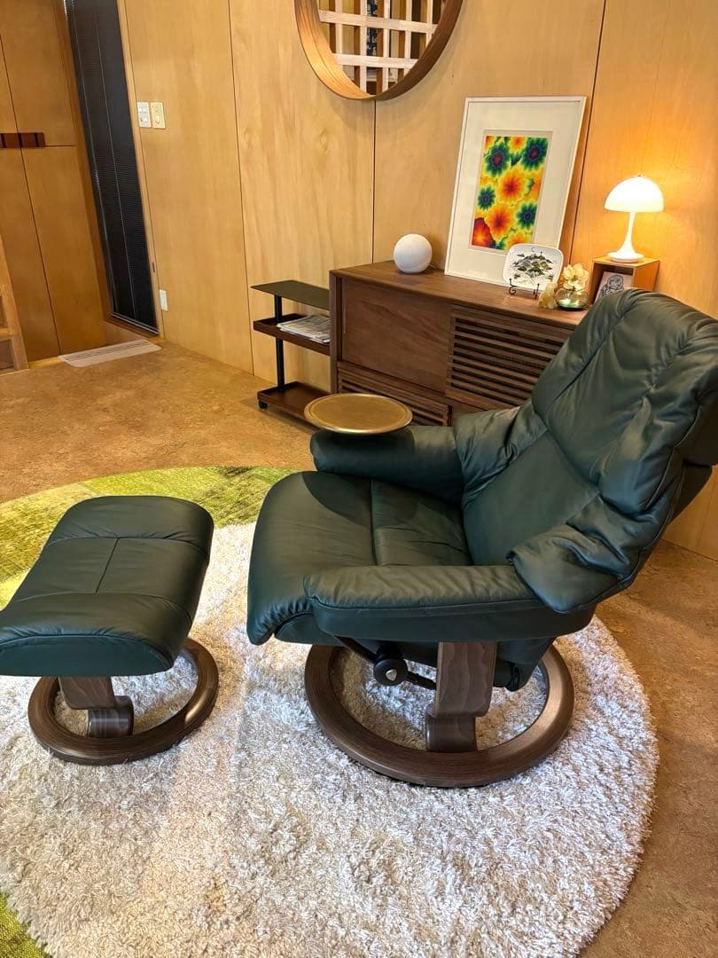 ①❗️再お値下げ❗️エコーネスストレスレスチェアレノMダークグリーン極美品テーブル付