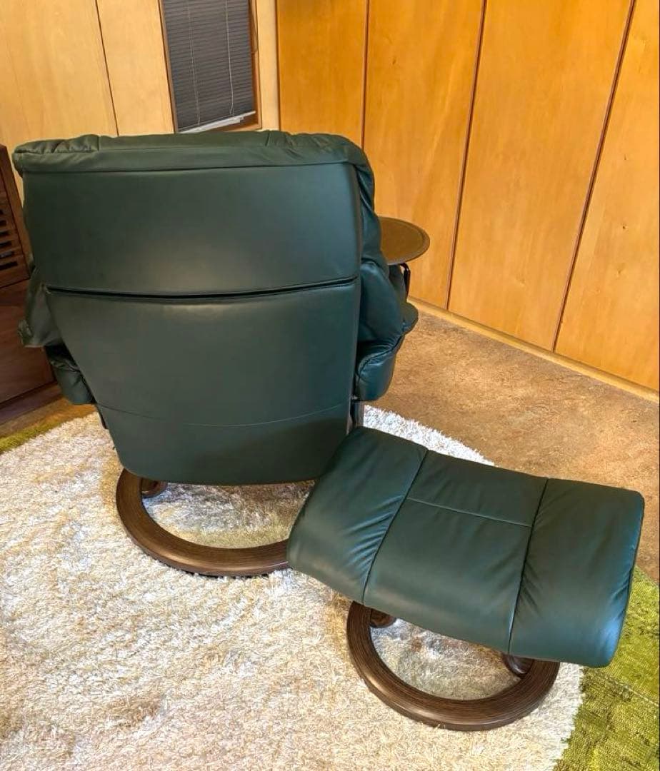 ①❗️再お値下げ❗️エコーネスストレスレスチェアレノMダークグリーン極美品テーブル付