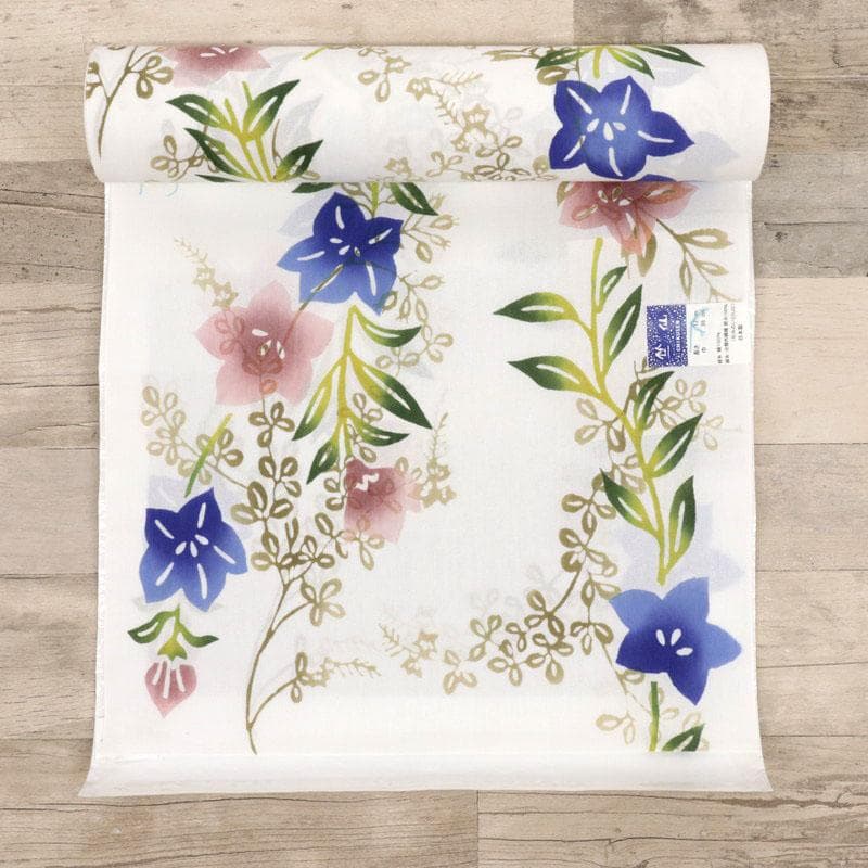 《新品『竺仙』反物◆紙糸ゆかた『桔梗』注染細川染め◆白◆反24-35》