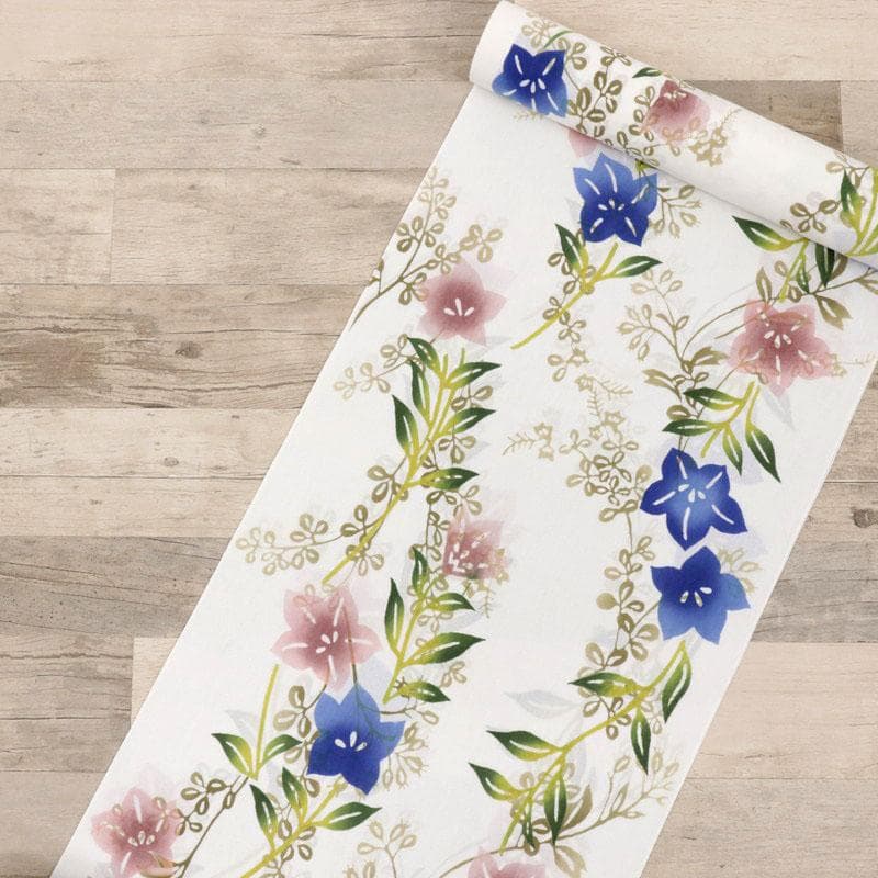 《新品『竺仙』反物◆紙糸ゆかた『桔梗』注染細川染め◆白◆反24-35》