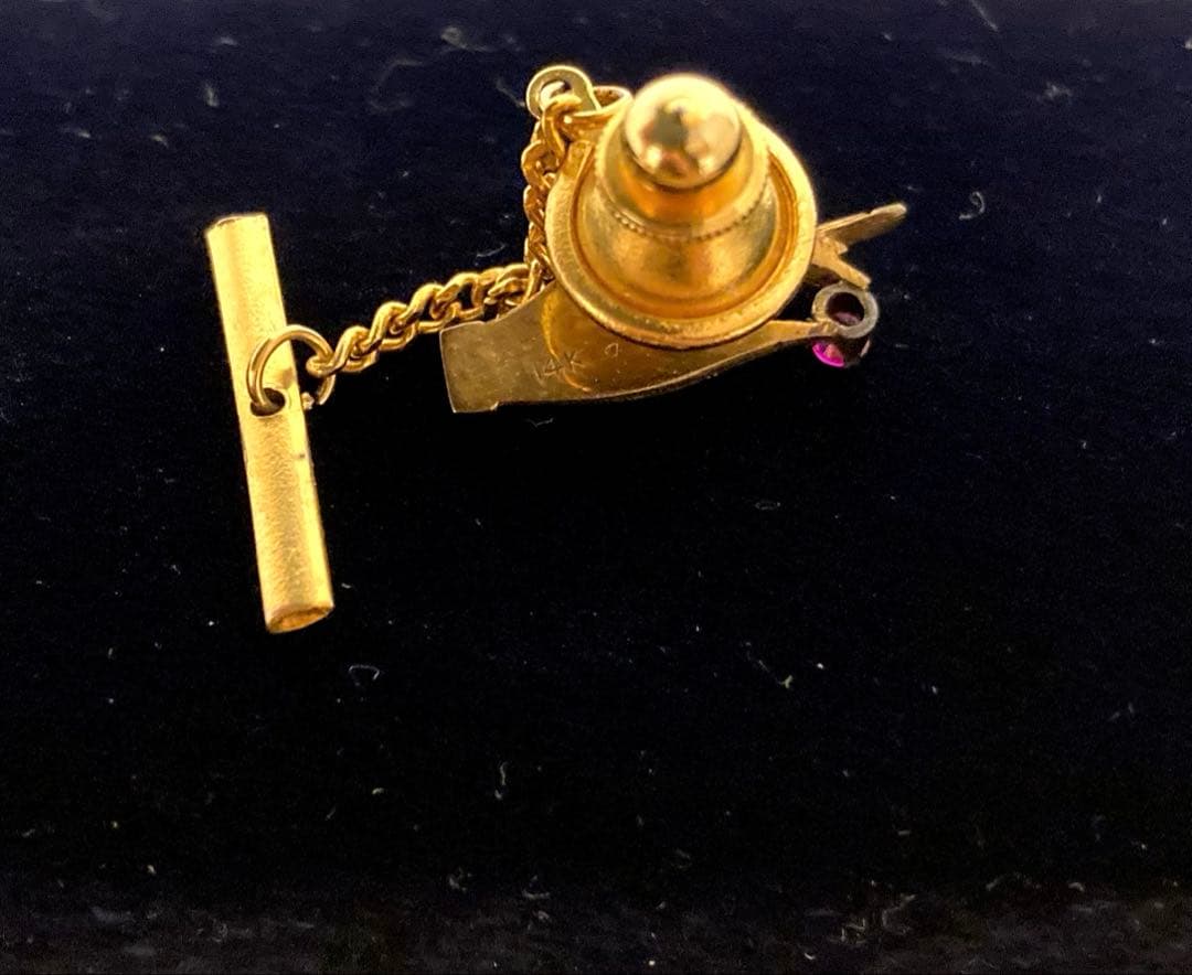 14K ネクタイピン ピンクストーン付き