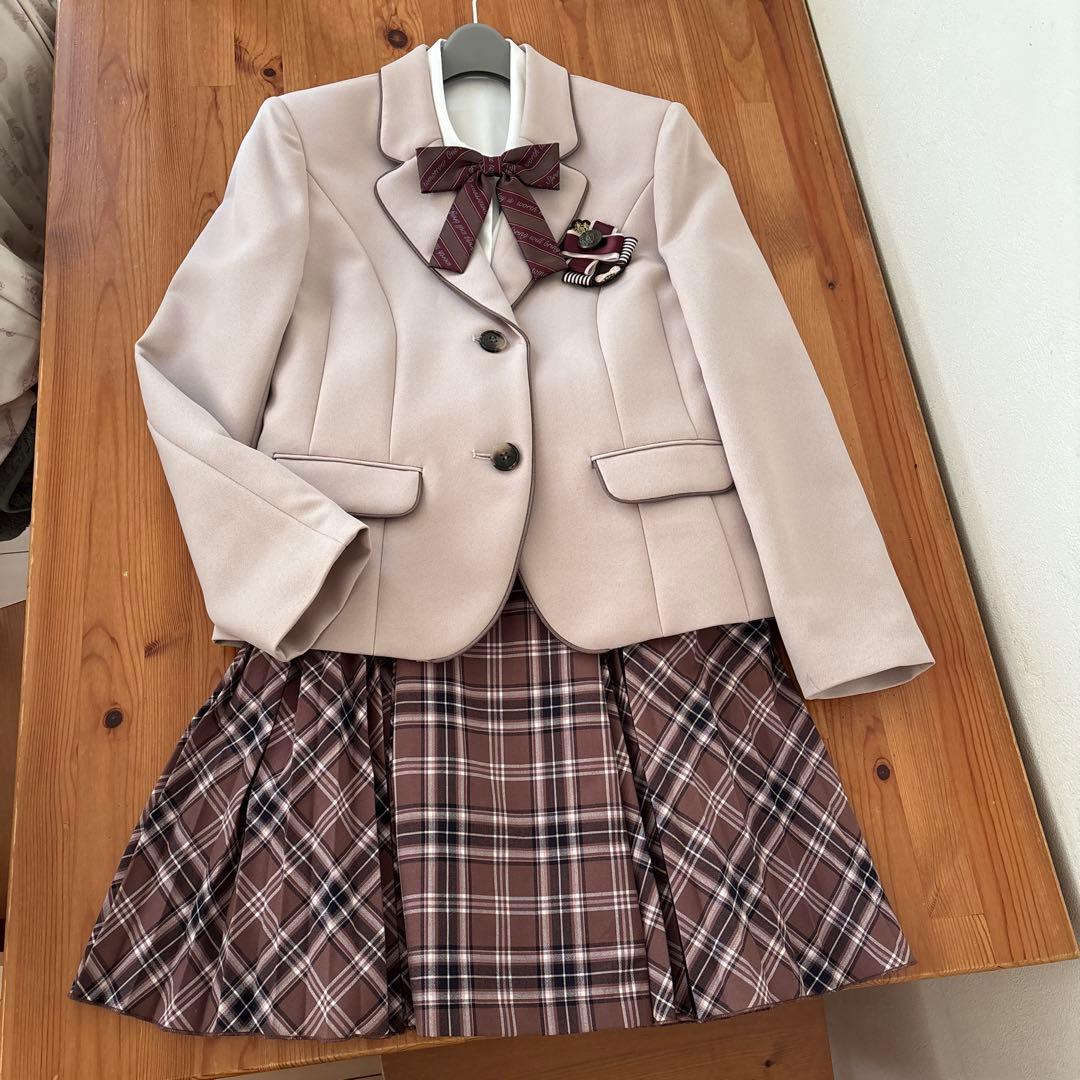 卒業式　女の子　ピンク　ベージュ160 プリーツ　チェック　セットフォーマル