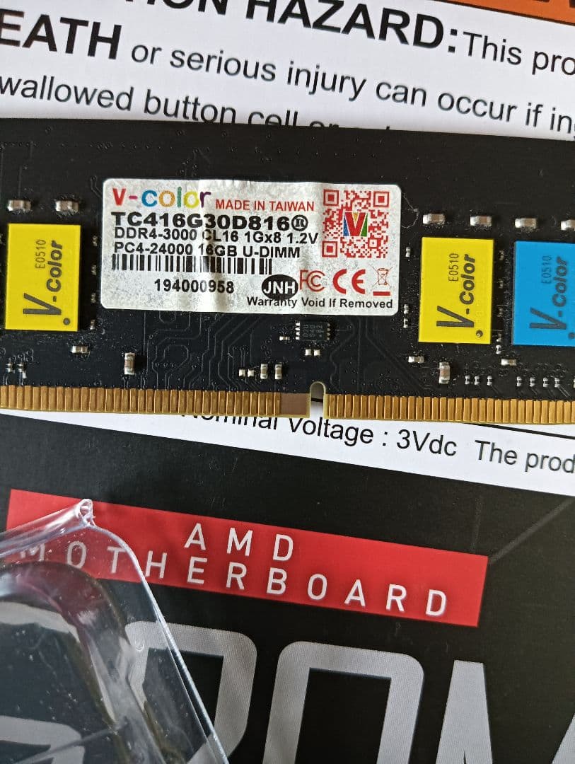 v-color TC416G30D8 16GB DDR4-3000 動作確認済み