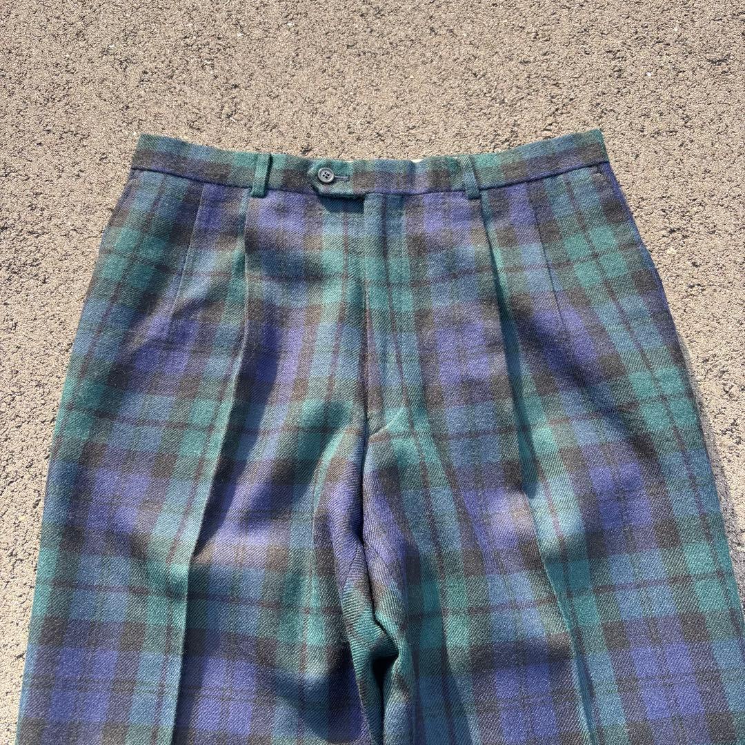 80s unknown ウールスラックス ツータック ブラックウォッチ チェック