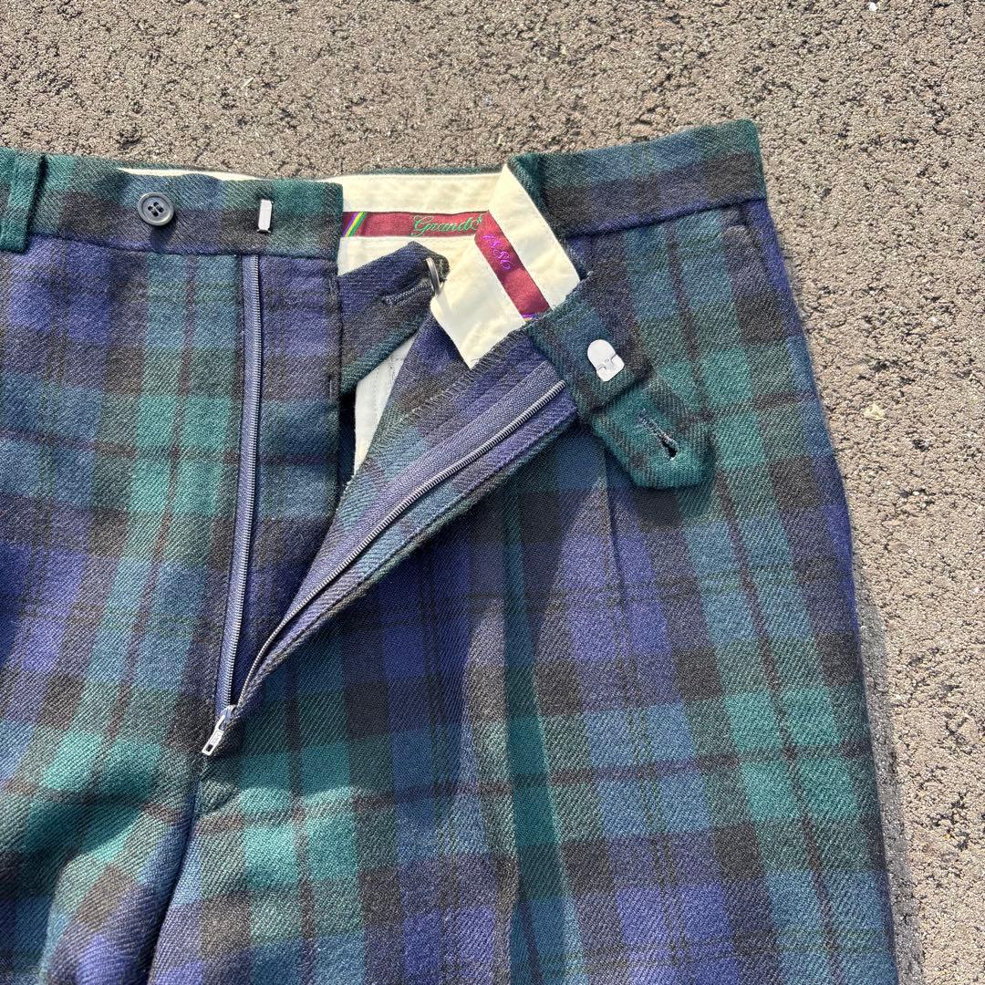 80s unknown ウールスラックス ツータック ブラックウォッチ チェック