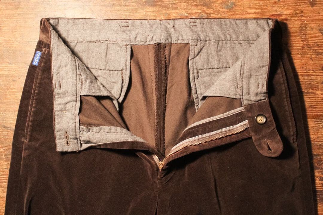 80s 90s KENZO日本製 ベロアパンツ ワイド 光沢 32 メンズ古着L