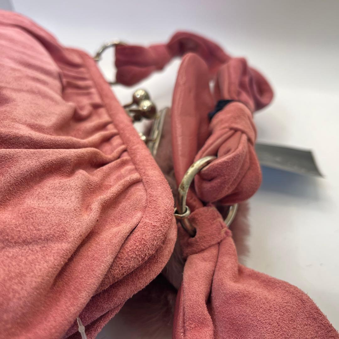 未使用 アンナモリナーリ ハンドバッグ ファー レザー ピンク ポシェット付き