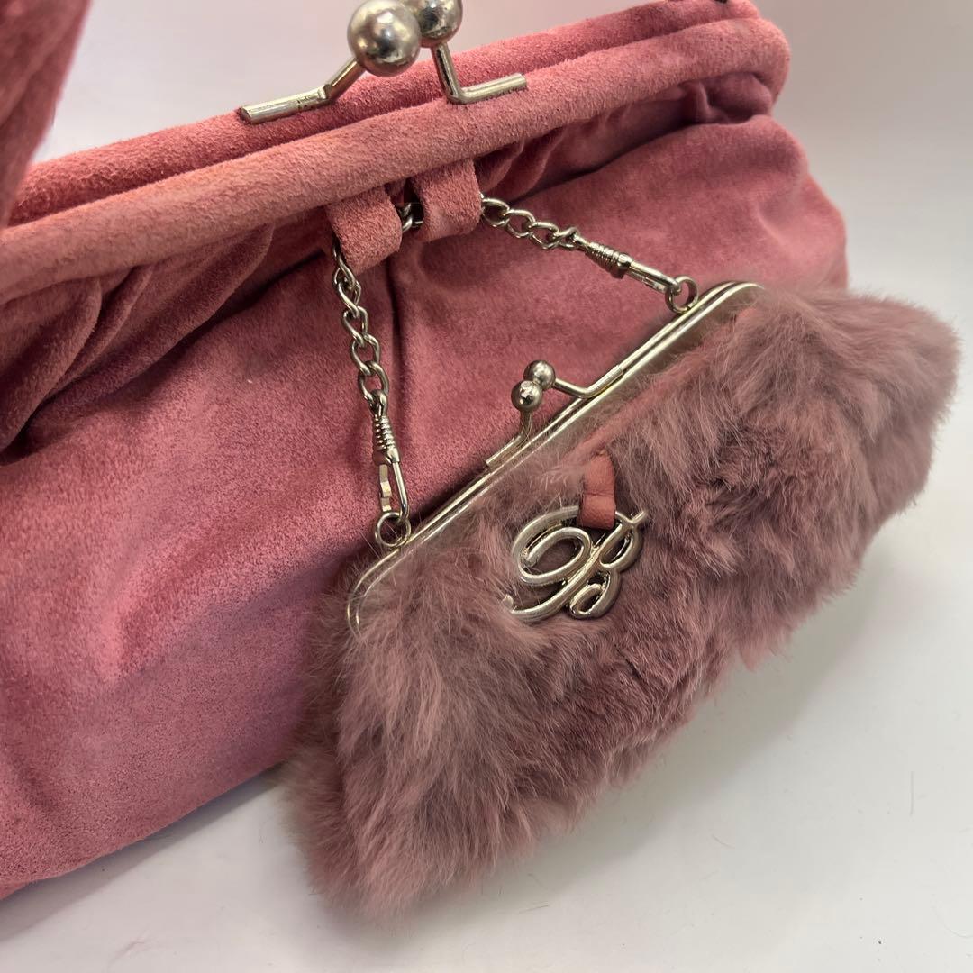 未使用 アンナモリナーリ ハンドバッグ ファー レザー ピンク ポシェット付き