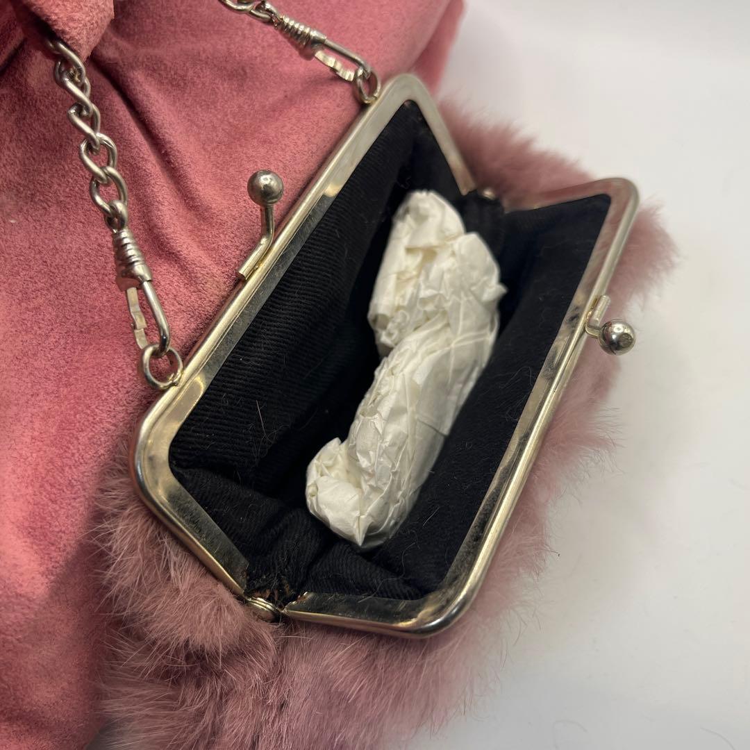 未使用 アンナモリナーリ ハンドバッグ ファー レザー ピンク ポシェット付き