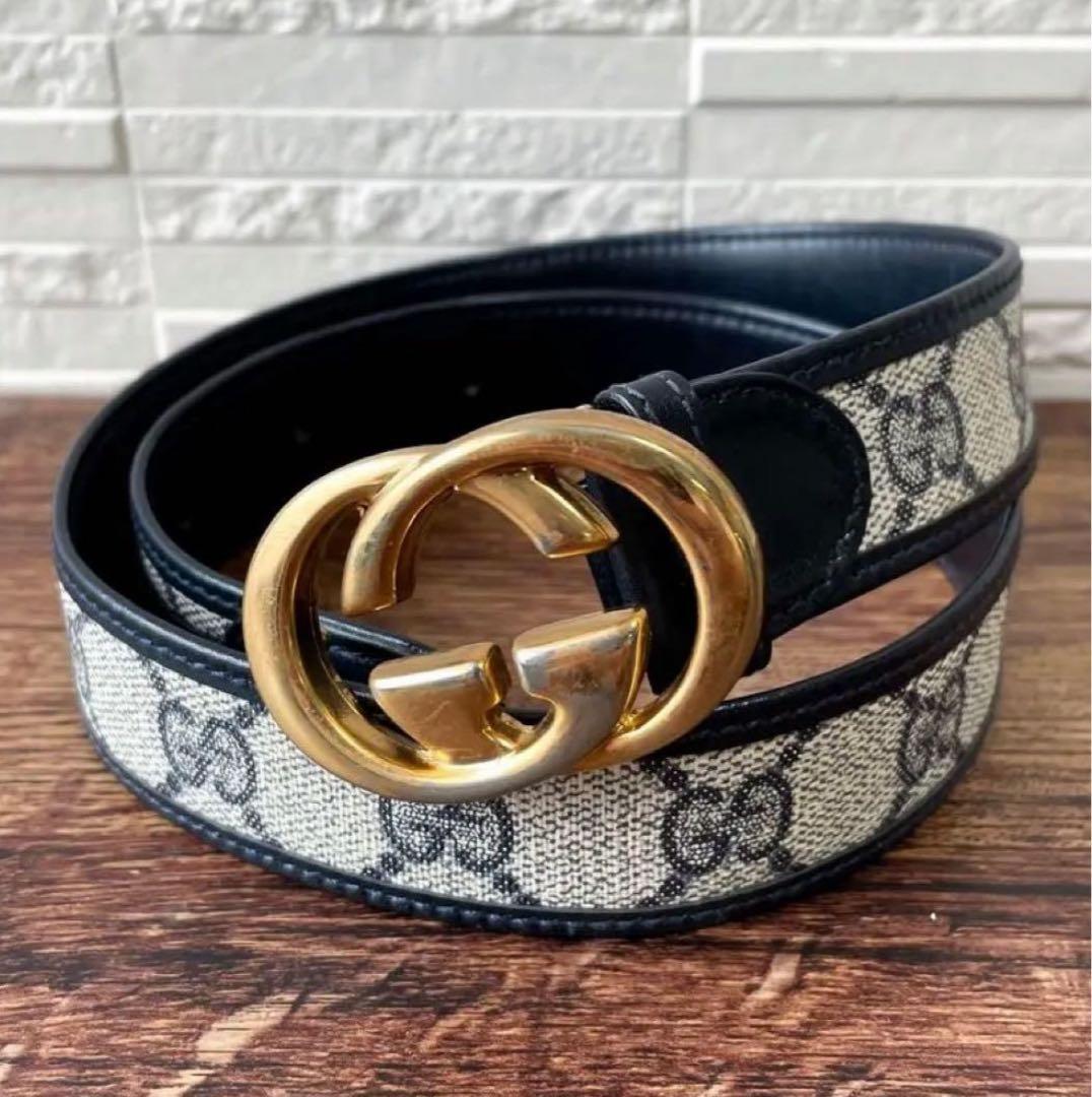 グッチ GG スプリーム インターロッキング PV C× レザー ベルト