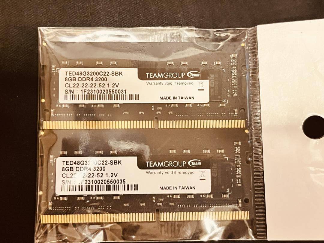 TEAM DDR4 3200 TED48G3200C22-SBK 8GBx2枚