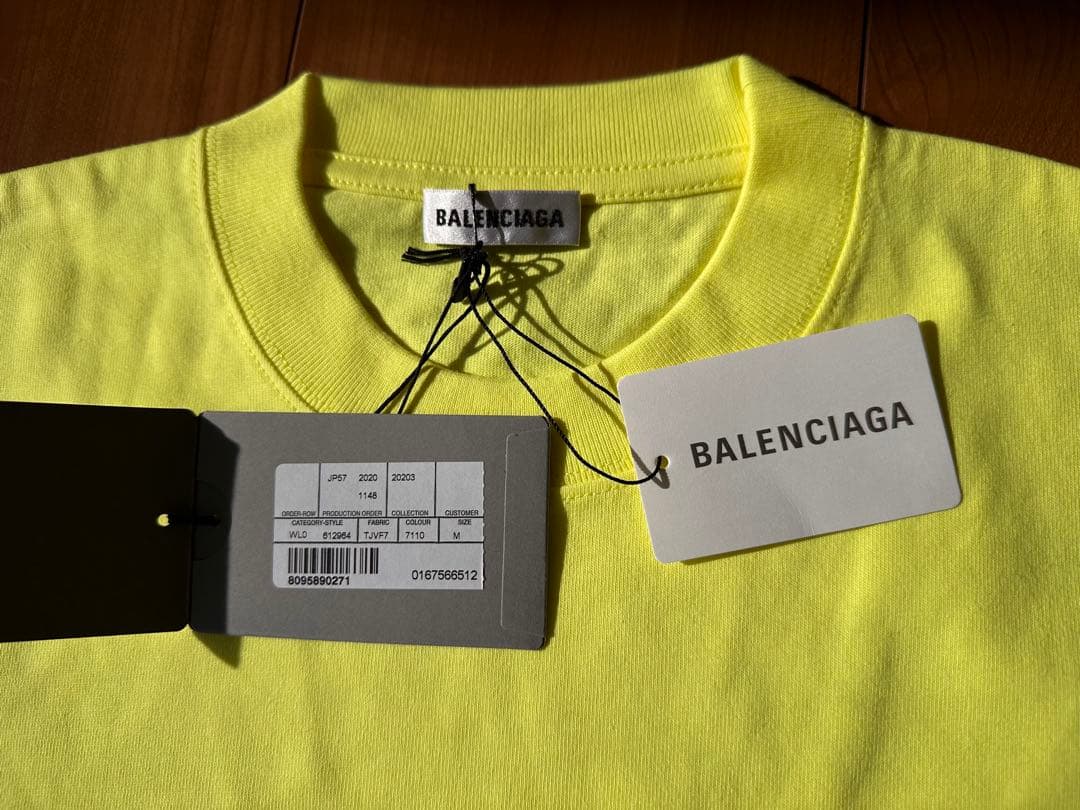 【新品未使用】BALENCIAGA ロゴTシャツ 蛍光イエロー M タグ付き