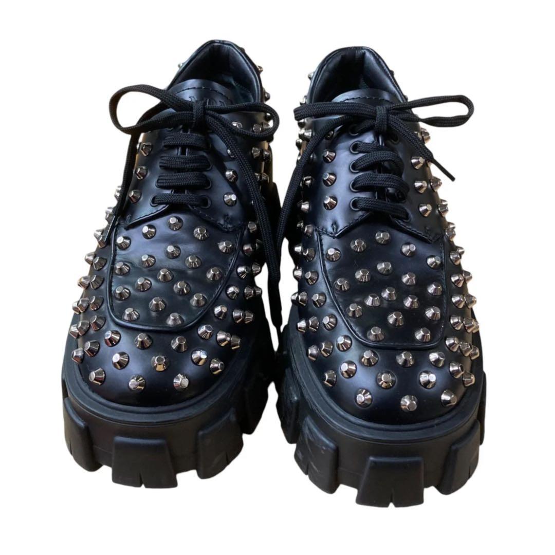 希少 PRADA プラダ モノリス スタッズローファー ブラック 37 24cm