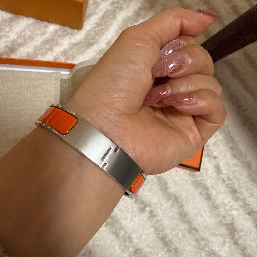 オレンジレザー ステンレスバングル　エルメス