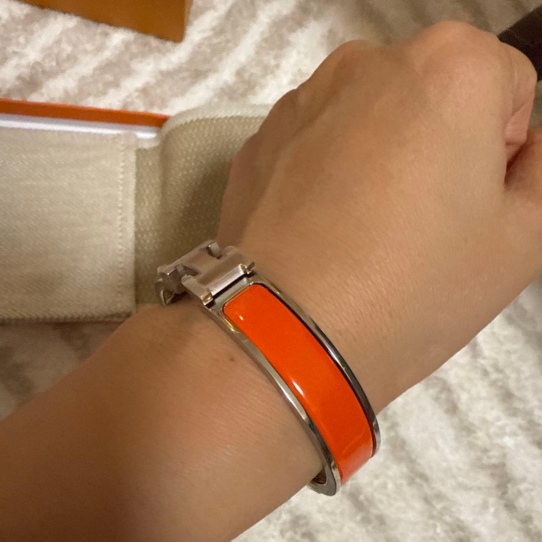 オレンジレザー ステンレスバングル　エルメス