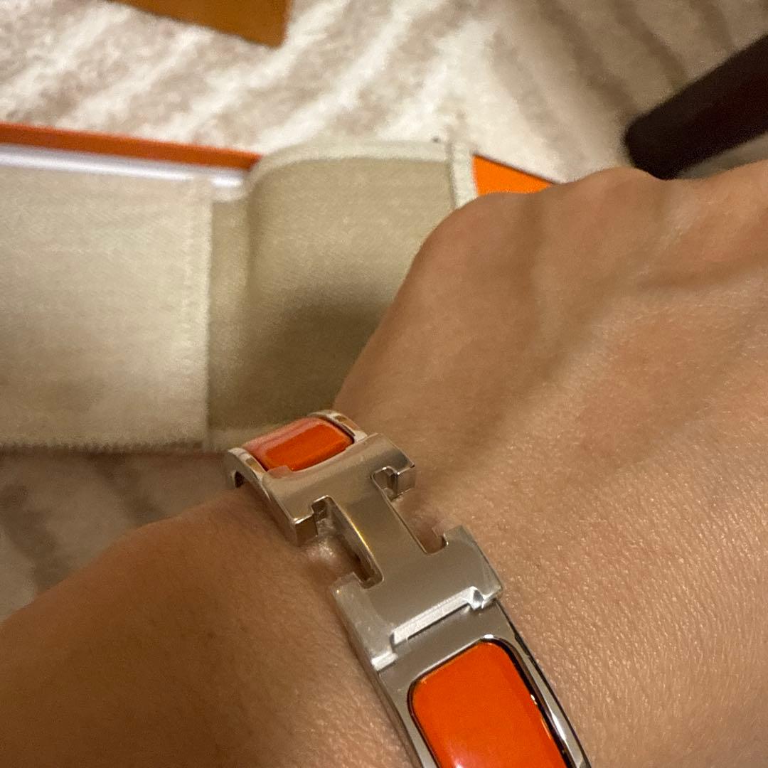 オレンジレザー ステンレスバングル　エルメス