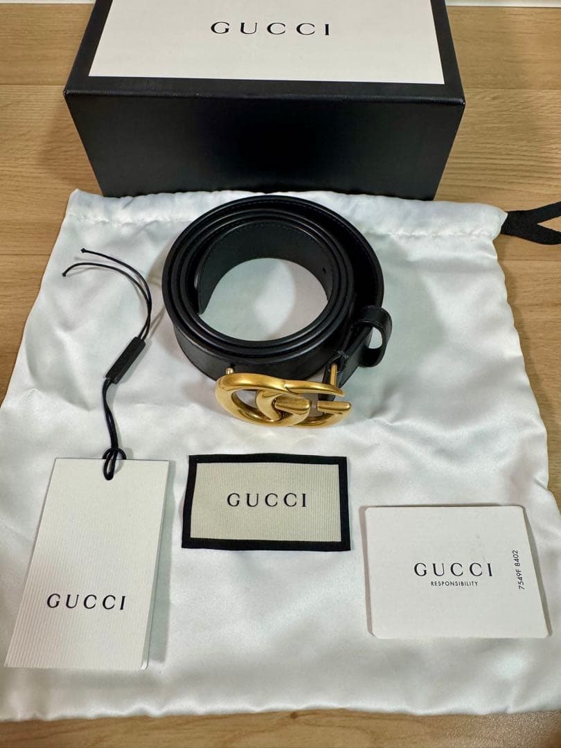 正規品 GUCCI GGマーモント ダブルG ベルト ブラック スリムベルト