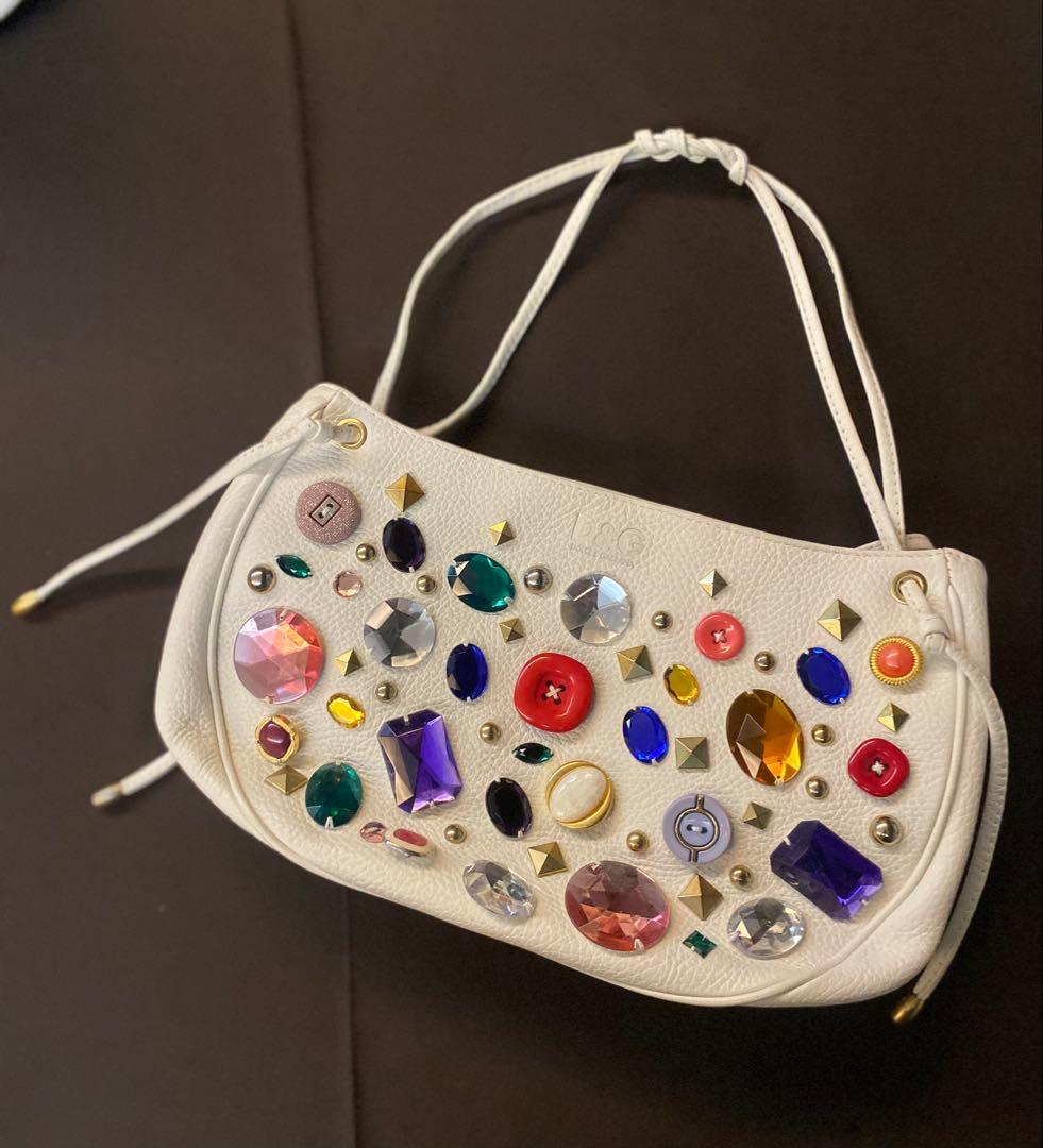 D&G ビジュー装飾 ホワイトクラッチバッグ