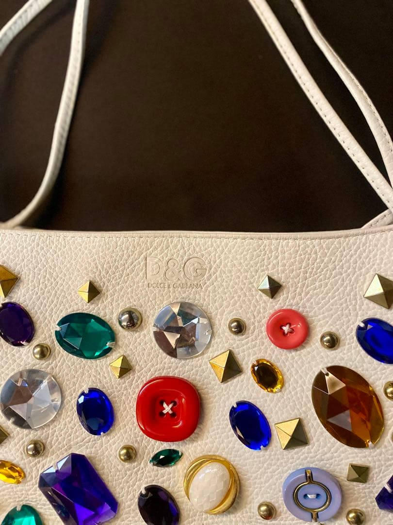 D&G ビジュー装飾 ホワイトクラッチバッグ