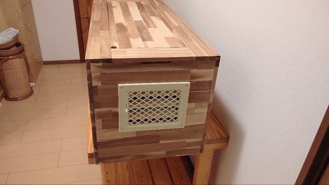 こもケージ！アカシア集成材15ミリ幅120縦50奥行50蜜蝋仕上げ！