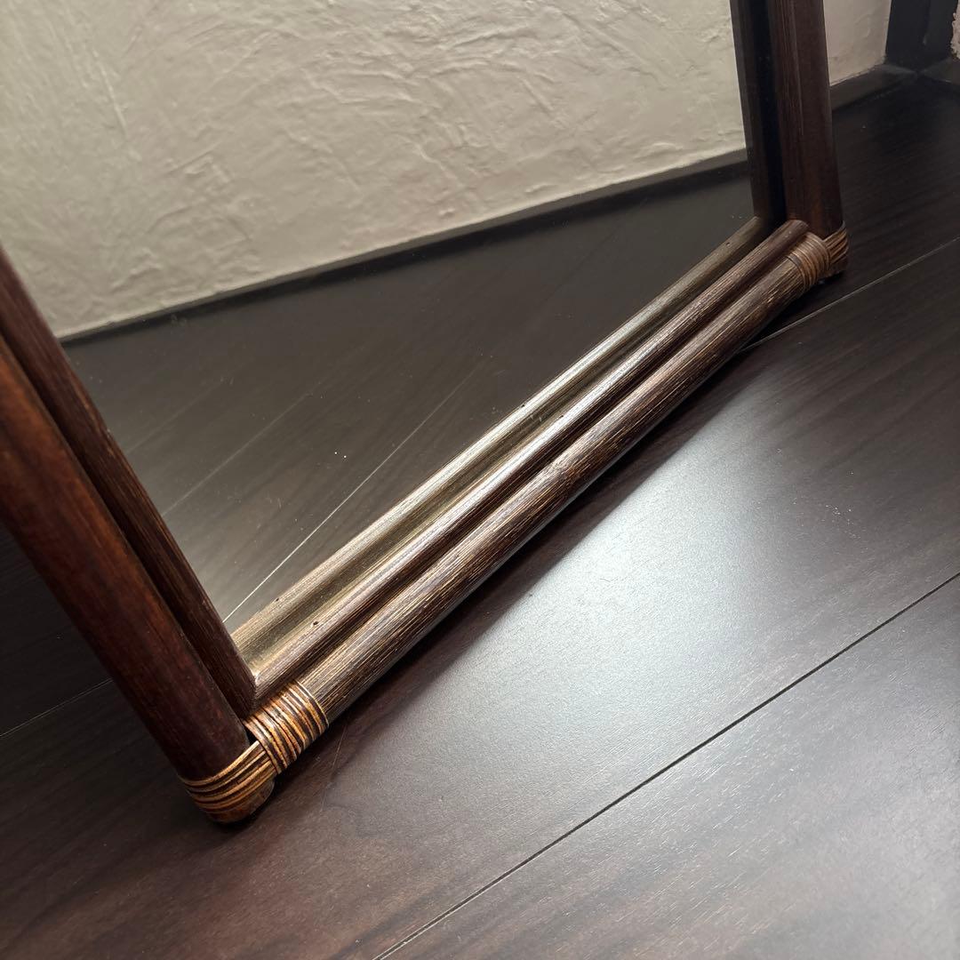 アンティーク ウォールミラー 籐 ラタン 姿見 立て掛け 昭和レトロ 古道具