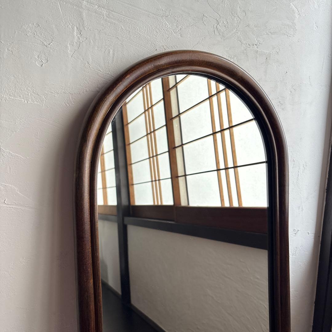 アンティーク ウォールミラー 籐 ラタン 姿見 立て掛け 昭和レトロ 古道具