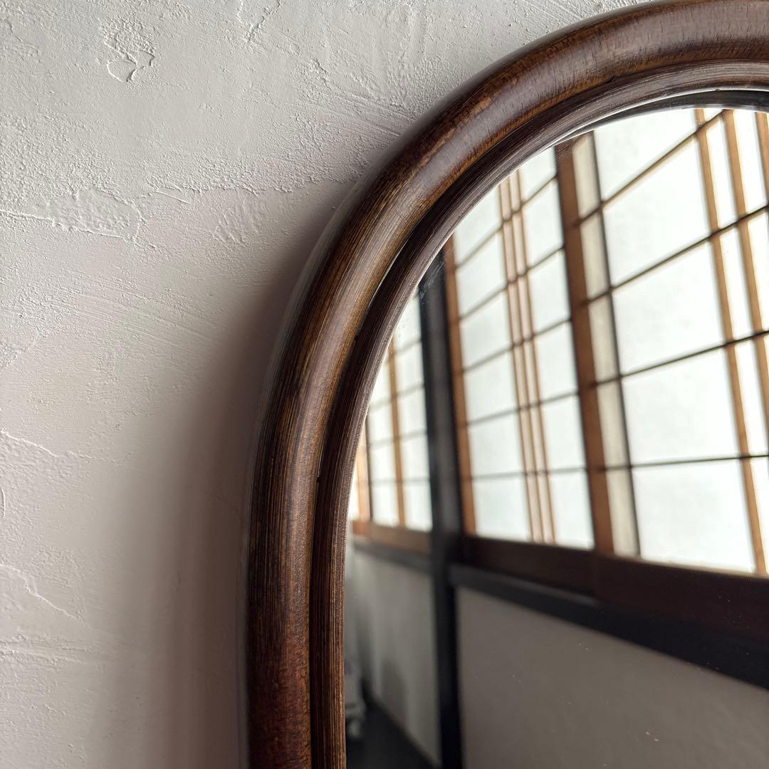 アンティーク ウォールミラー 籐 ラタン 姿見 立て掛け 昭和レトロ 古道具