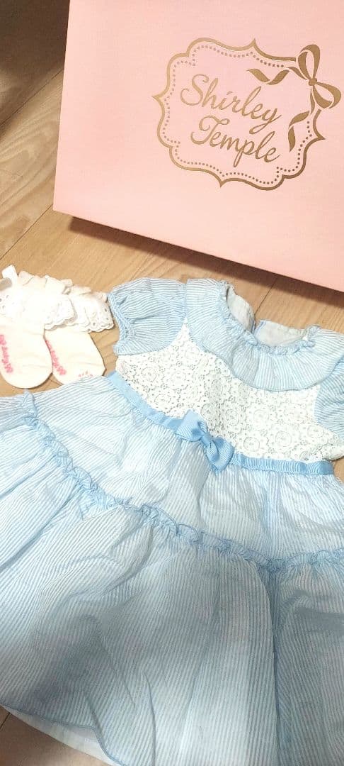90cm☆ShirleyTemple シャーリーテンプル水色ベビードレス靴下付き