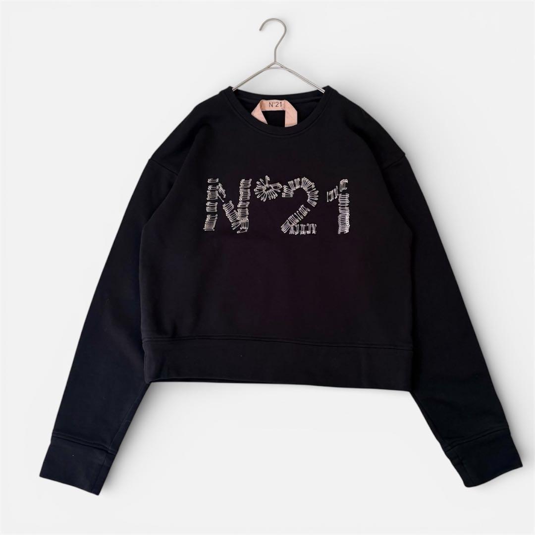 美品✨N°21 安全ピンデザイン ロゴトレーナー スウェット ブラック