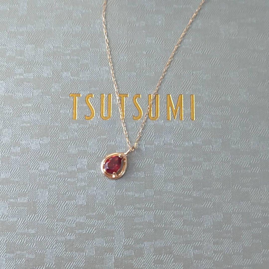 未使用　ツツミ　ガーネット　しずく型　ネックレス　K10　イエローゴールド